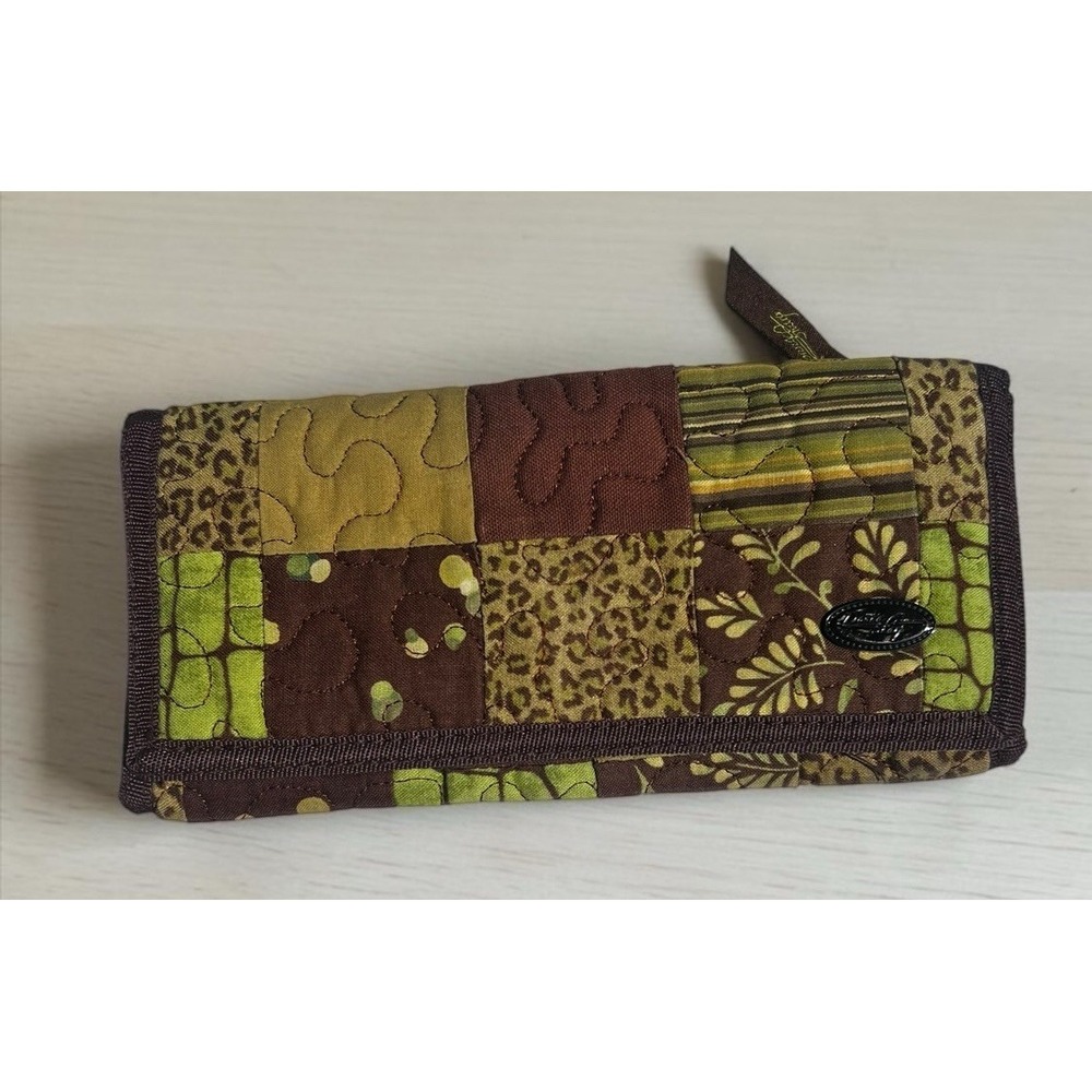 Donna Sharp Quilted Patchwork Checkbook Wallet Brown Green Floral Animal Print